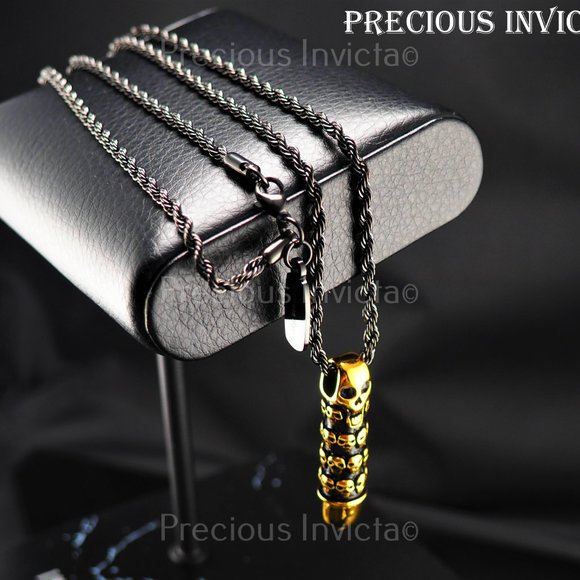 Invicta Authentic Jewelry SKULL TALISMAN Pendant GOLD BULLET 